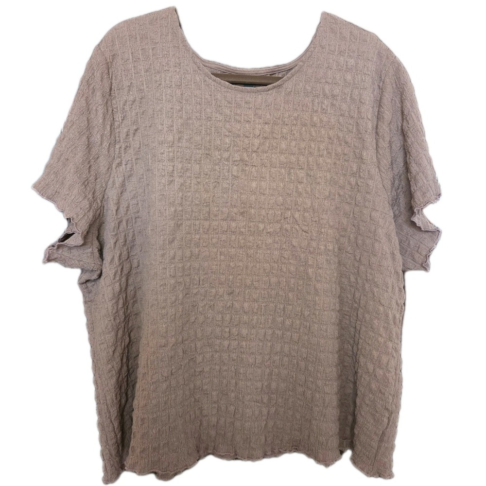 Torrid Textured Crew Neck Top Size 4X Brown Short‎ Sleeve Stretch Boho Chic GUC
